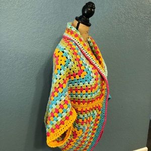 Hand crochet shrug/cardigan shawl. Rainbow color